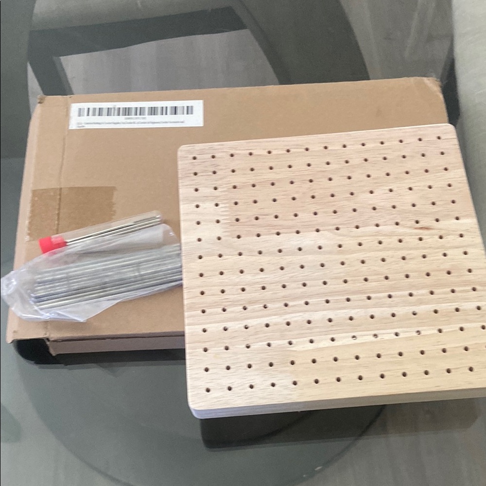 Wooden Pegboard Square with Metal Pegs - Natural Wood